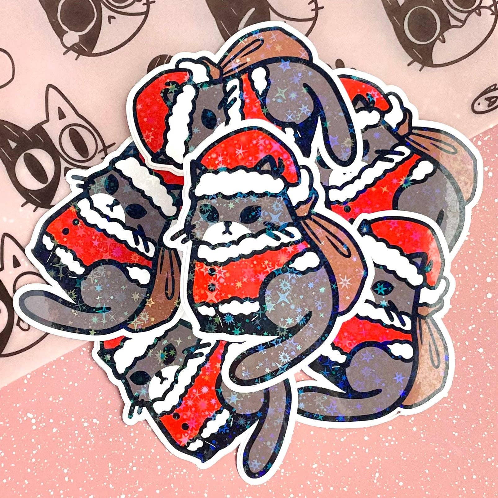 SANTA CAT HOLOGRAPHIC STAR LAPTOP STICKER